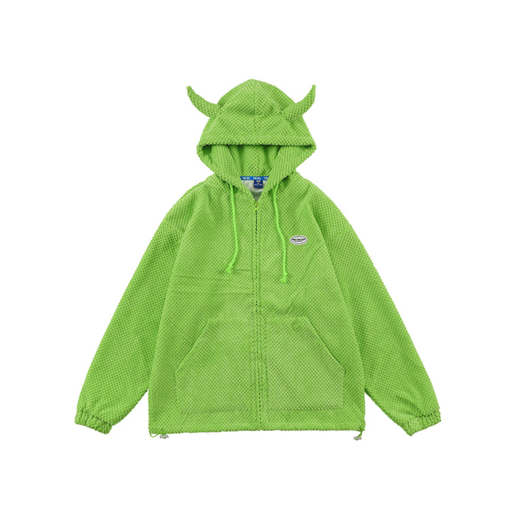 Street Little Devil Horn Solid Color Hoodie