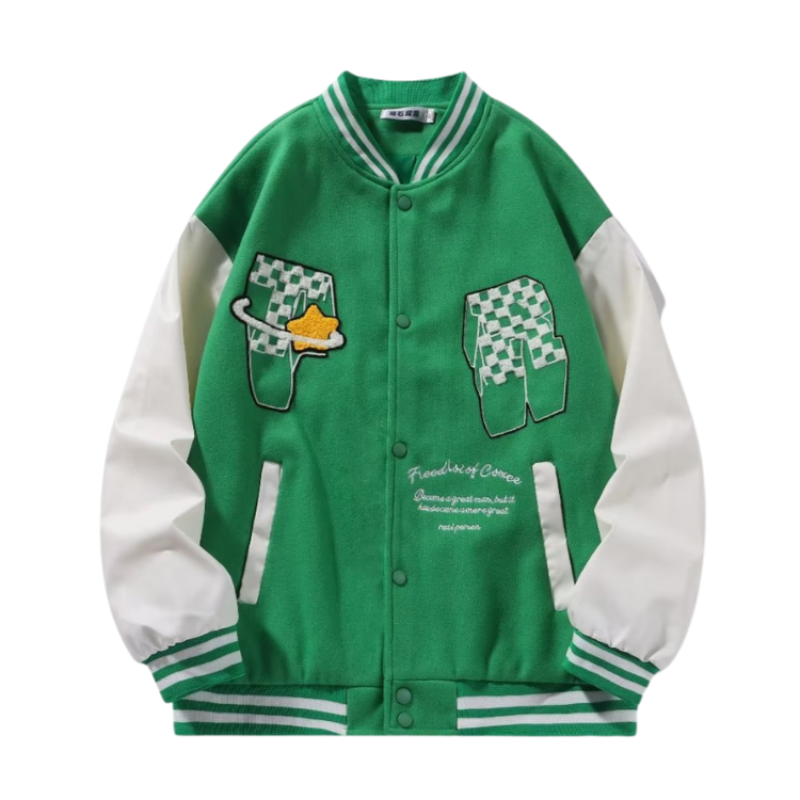 Letter Flocked Jacquard Varsity Jacket