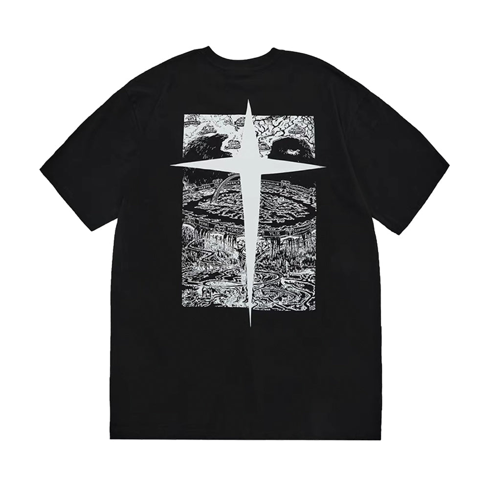 Past Future | Casual Black & White Greece Map T-shirt