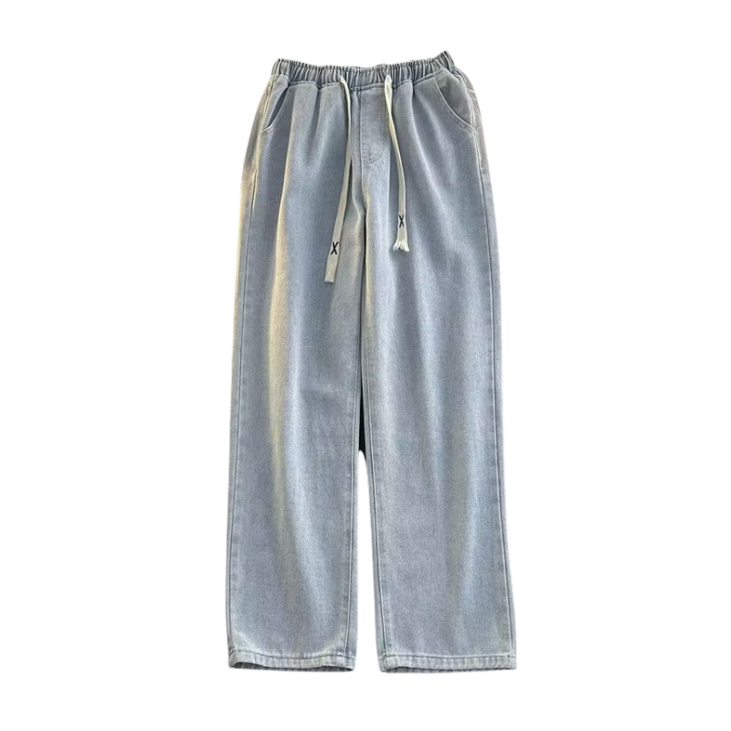 Street Solid Drawstring Washed Jeans