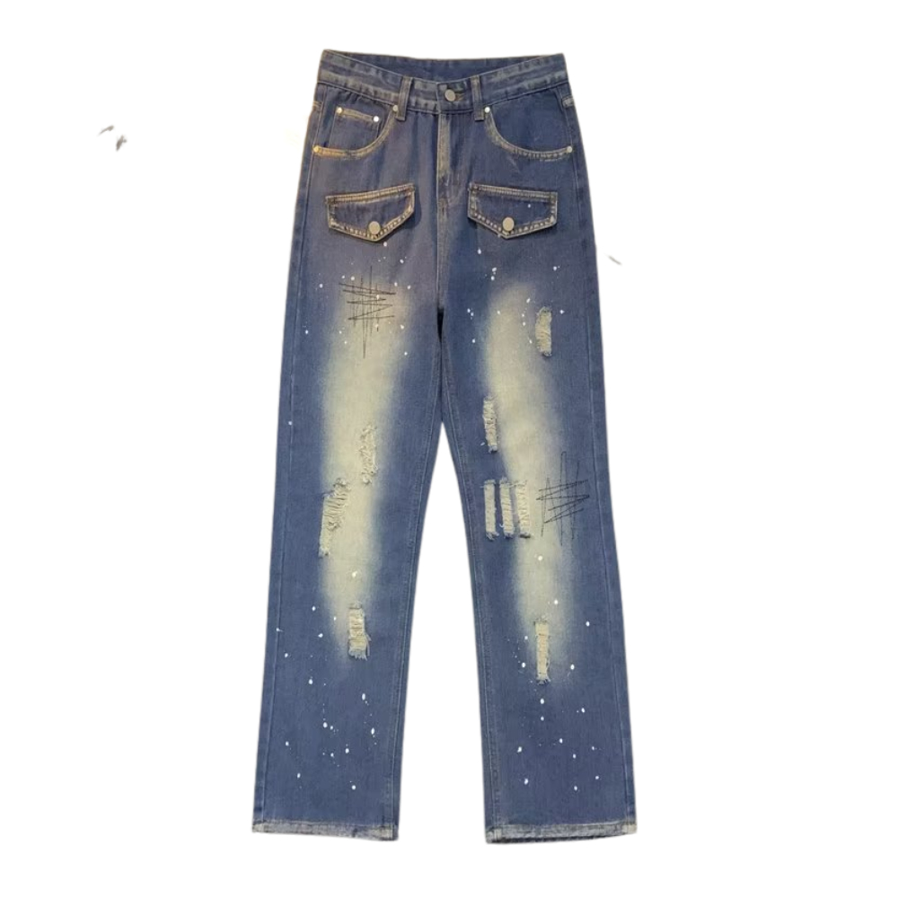 Vintage Wash Ripped Jeans