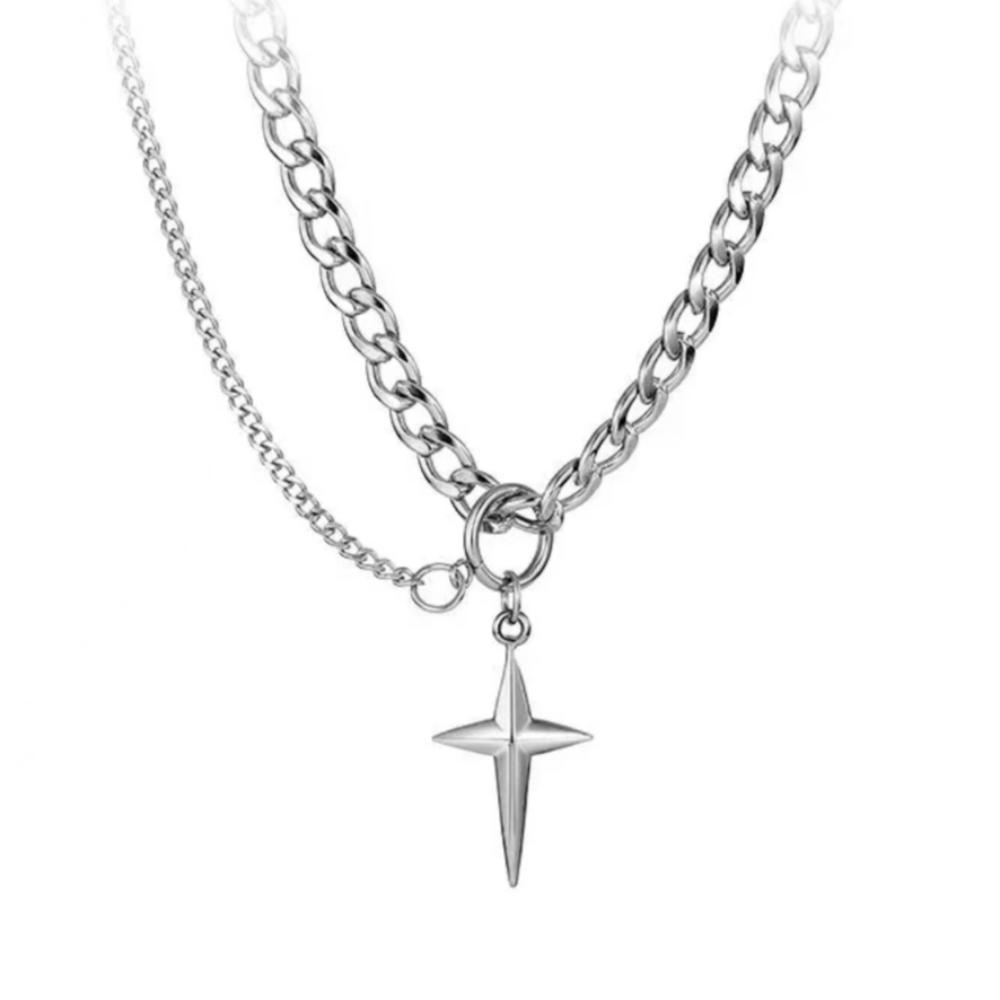 High Grade Titanium Steel Double Star Awn Hip Hop Necklace