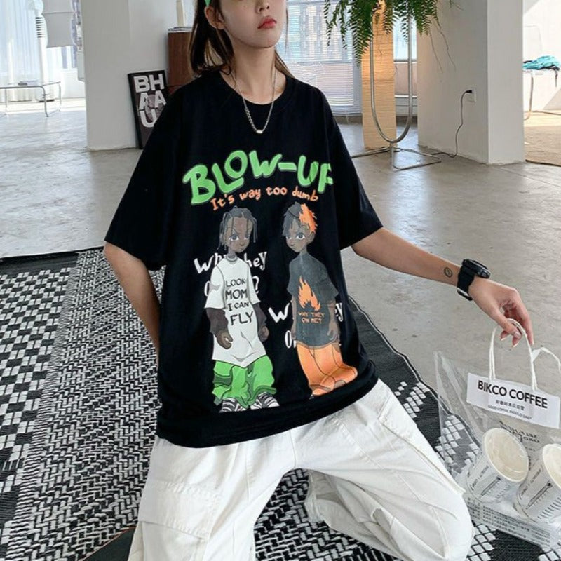 Hip Hop Street Boy Print Oversize T-Shirt