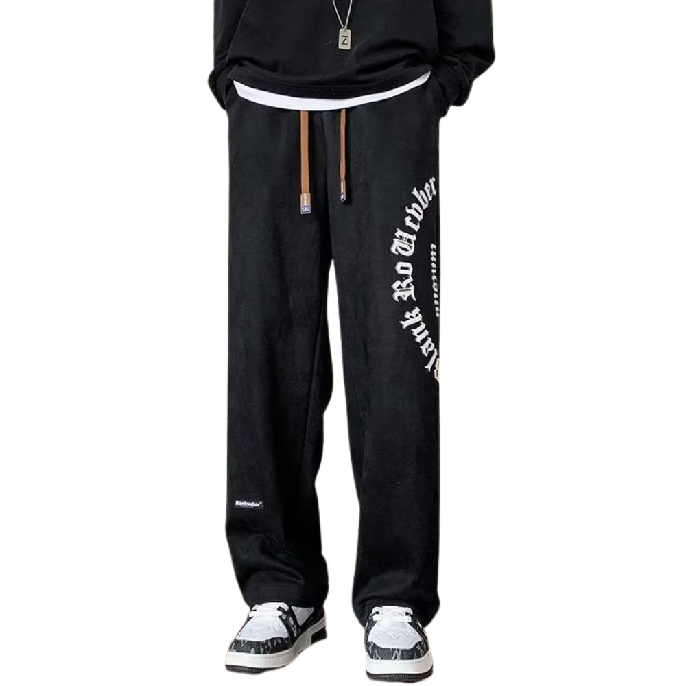 Letter Print Suede Sweatpants