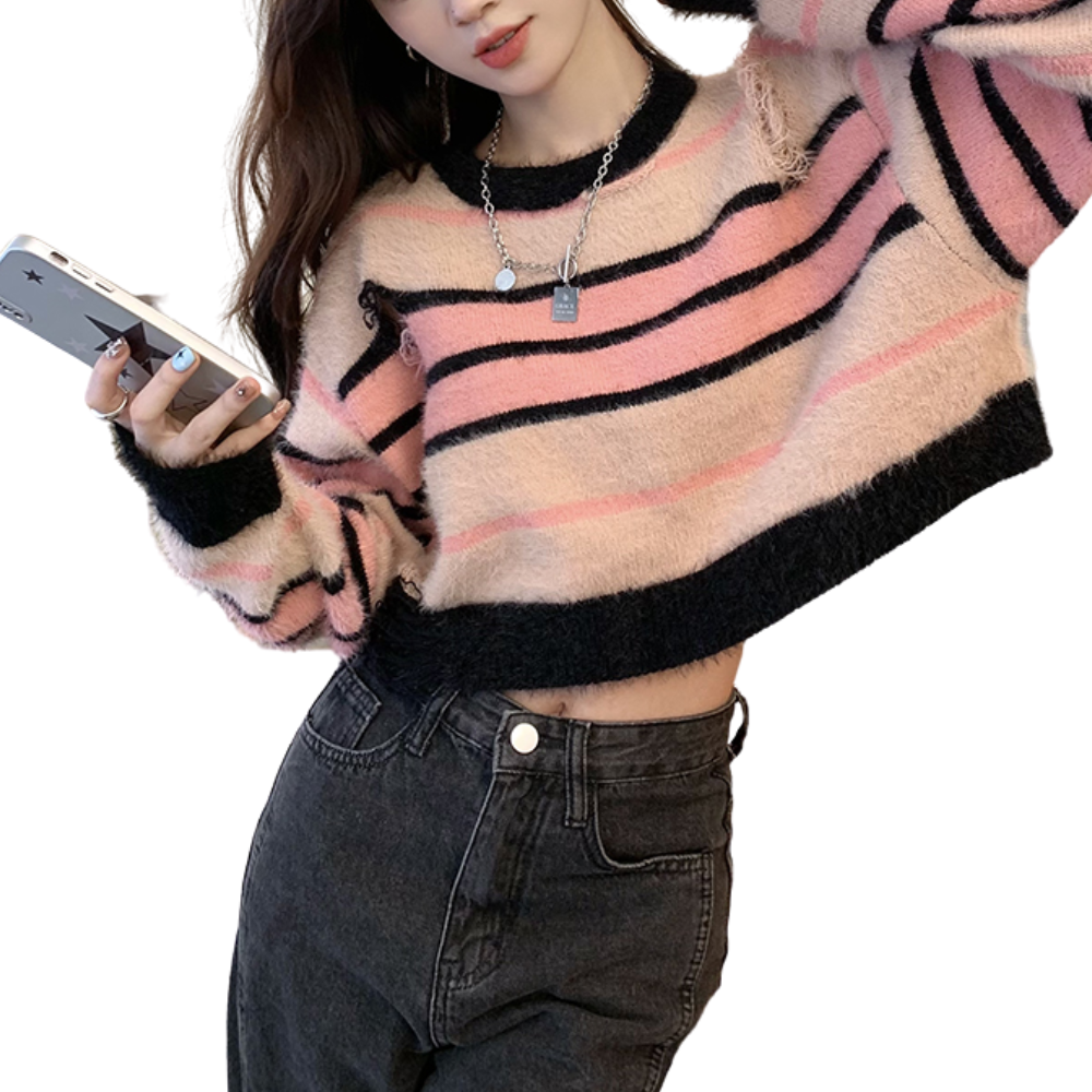 ripped striped sweater