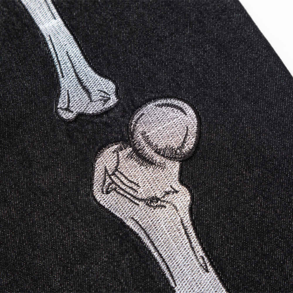 Dark Skeleton Embroidery Baggy Jeans