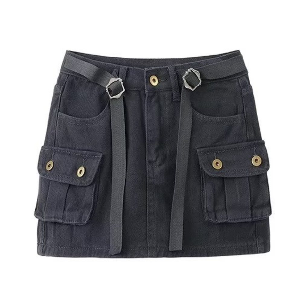 Women's Retro Solid Color Cargo Skirt