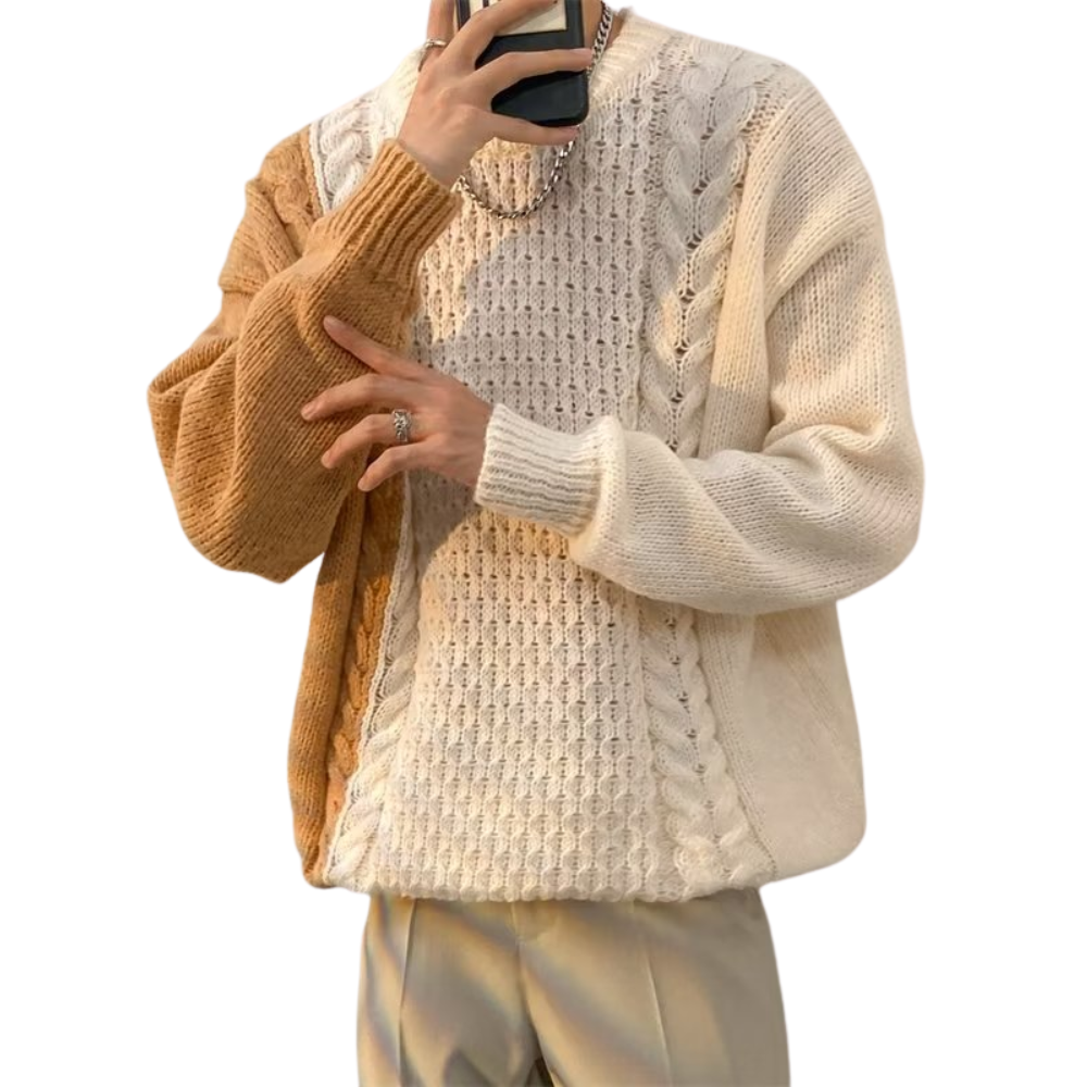 Loose Contrast Knit Sweater
