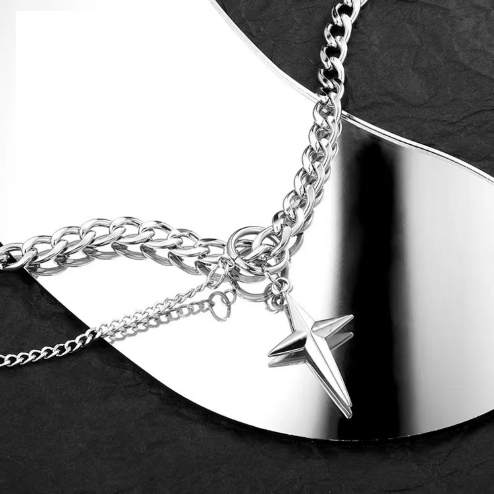 High Grade Titanium Steel Double Star Awn Hip Hop Necklace
