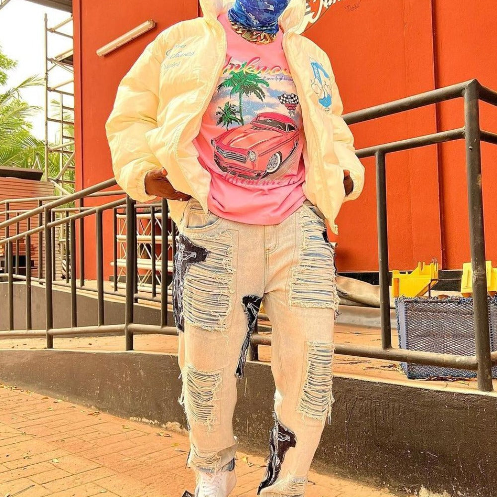 High Street Ripped Patch Straight Jeans