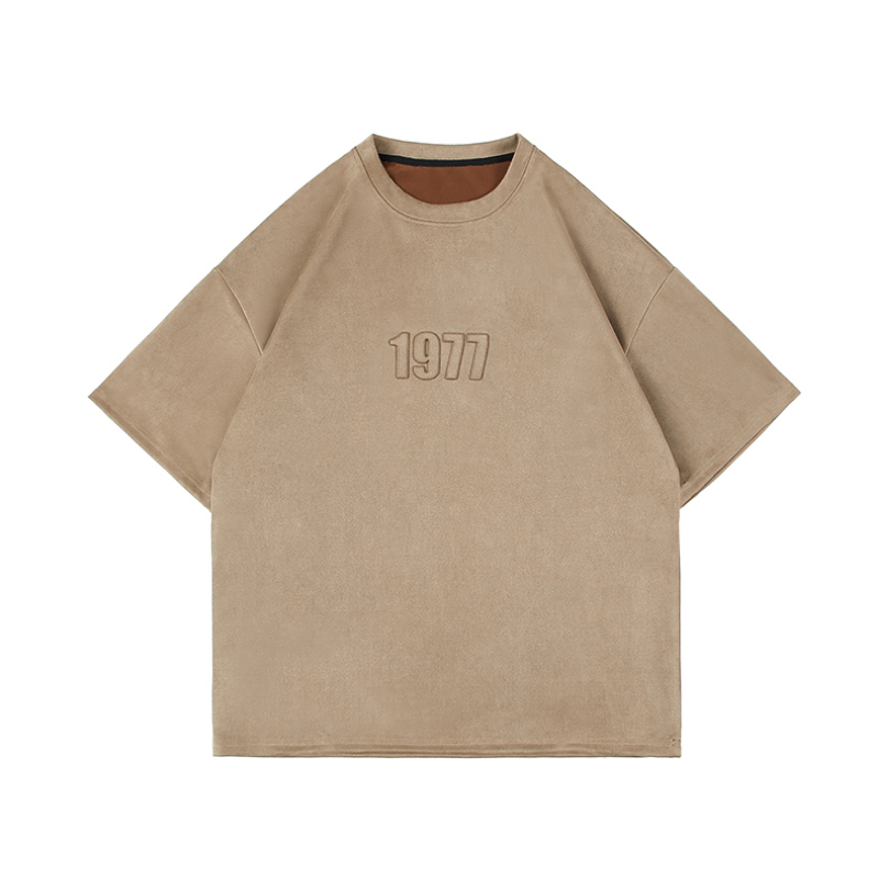 American Letter Embroidery Suede T-Shirt
