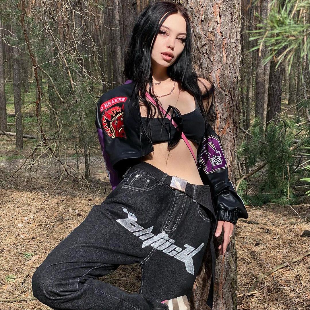 Dollar Embroidery Straight Leg Jeans