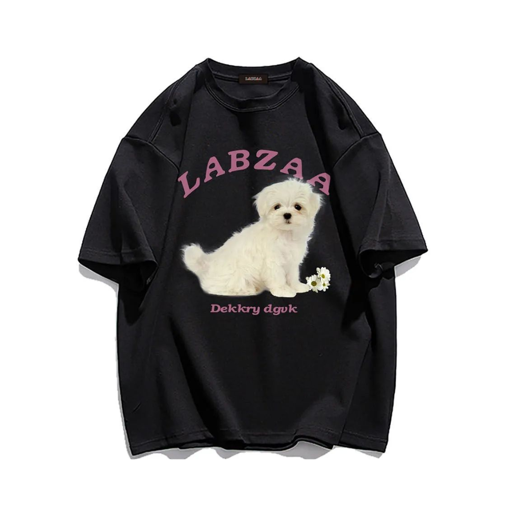 Cute Puppy Print Cotton T-shirt
