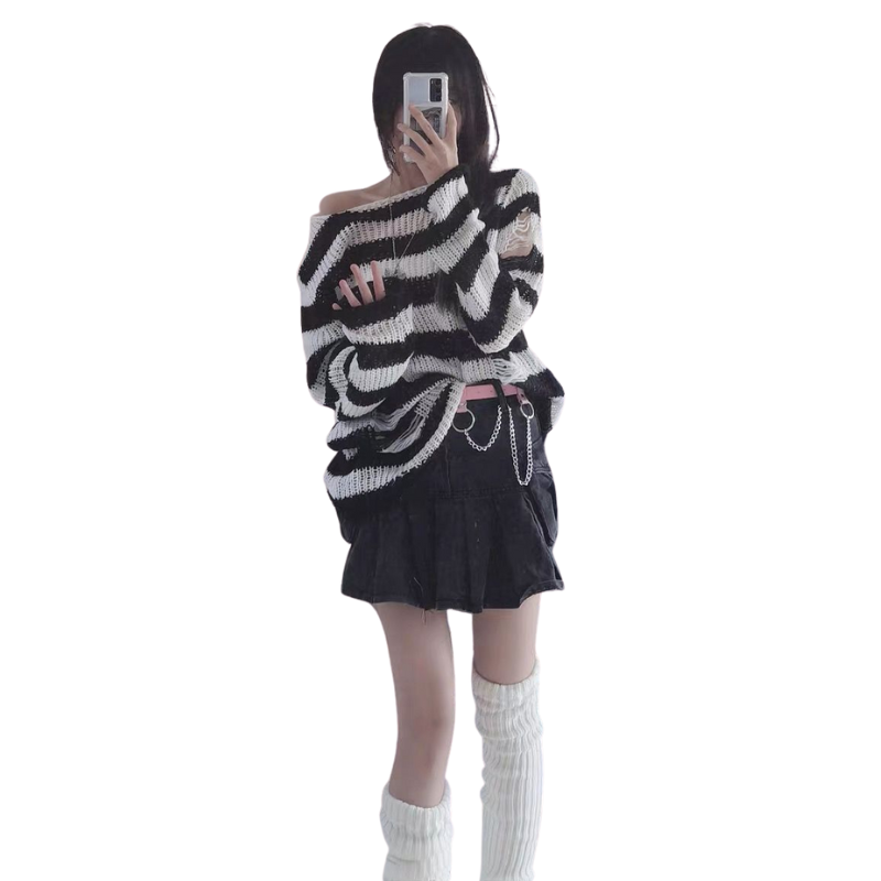 Women Punk Destroyed Sweater