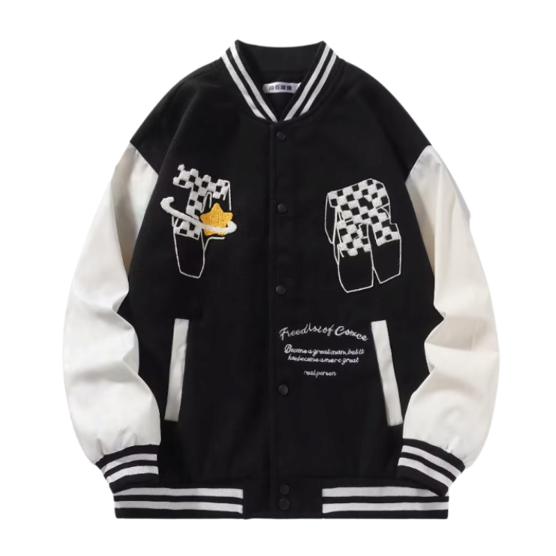 Letter Flocked Jacquard Varsity Jacket