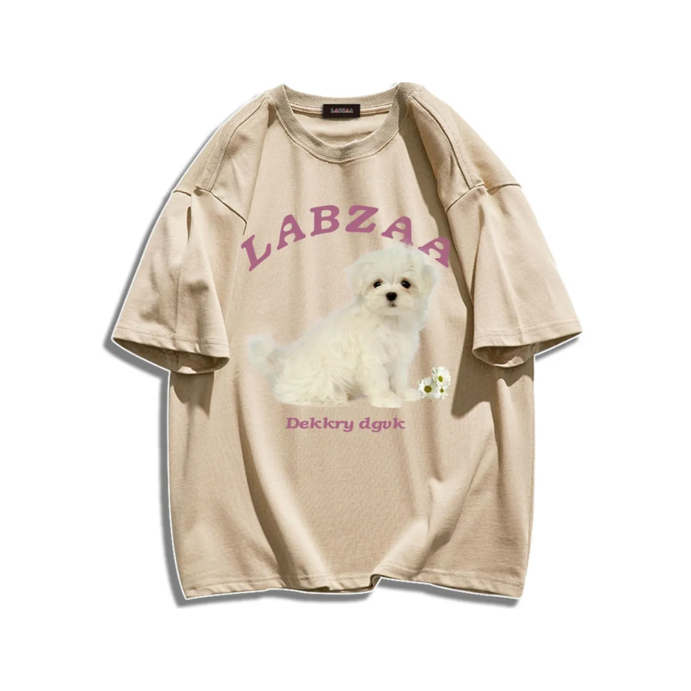 Cute Puppy Print Cotton T-shirt