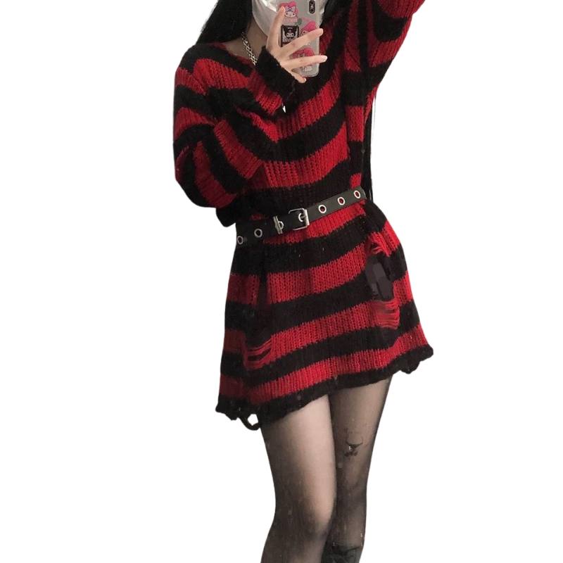 Women Punk Destroyed Sweater