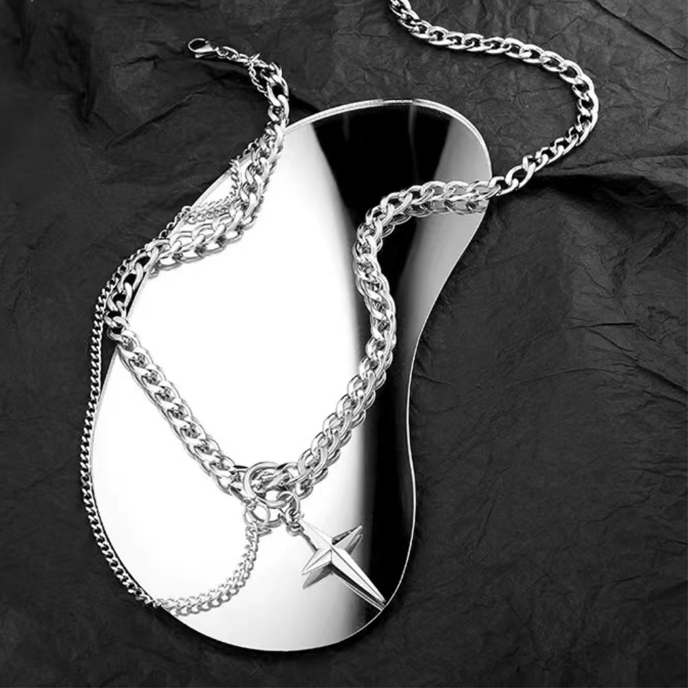 High Grade Titanium Steel Double Star Awn Hip Hop Necklace