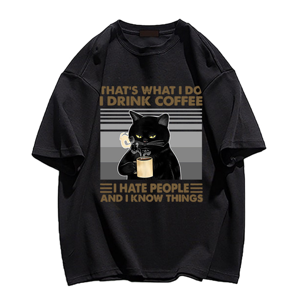 Cool Cat Drinking Coffee T-shirt