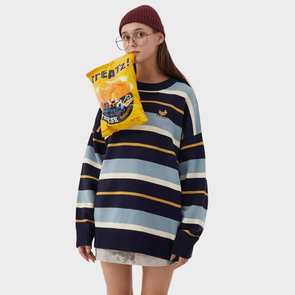 Women's Japanese Versatile Striped Knitted Sweater