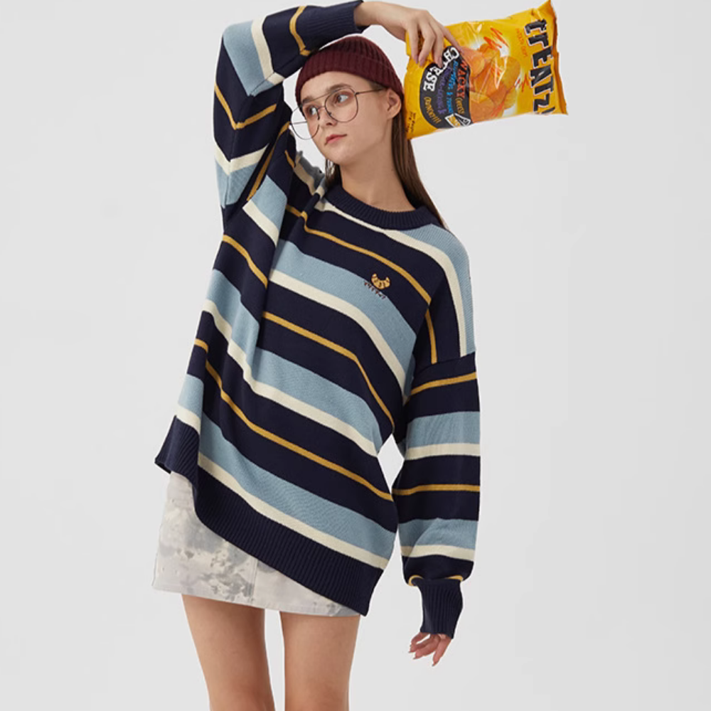 Women's Japanese Versatile Striped Knitted Sweater