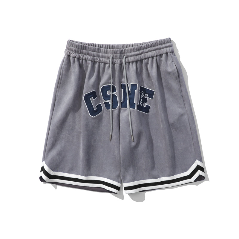 【NOW TREND】Suede Monogram Embroidery Track Shorts