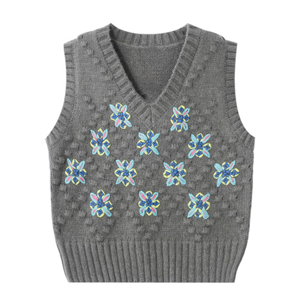 Women's Urban Flower Embroidered Knitted Vest