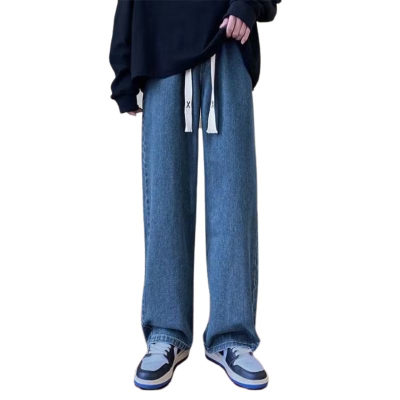 Street Solid Drawstring Washed Jeans