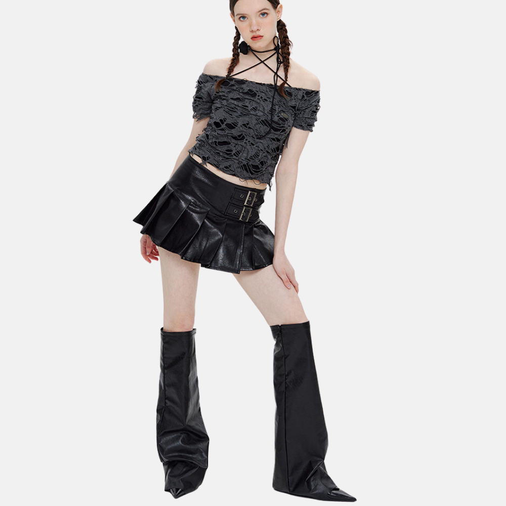 Women's Summer Sexy Pleated PU Skirts