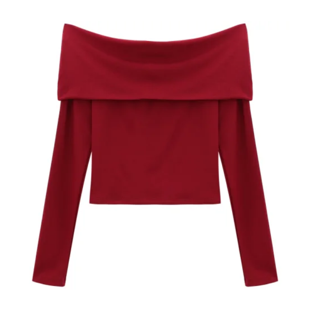 Women's  Retro Red One Shoulder Long Sleeve