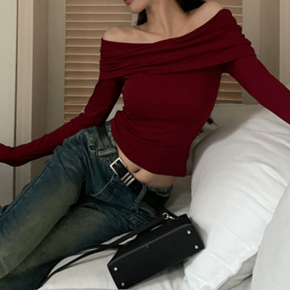 Women's  Retro Red One Shoulder Long Sleeve