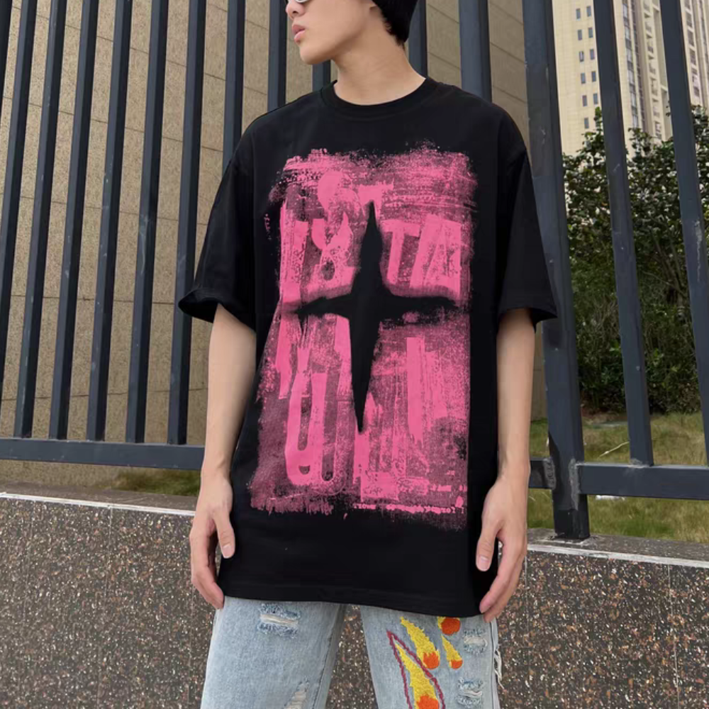 Dark Letter Graffiti Cotton T-Shirt