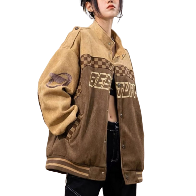 Vintage Suede Chessboard Leather Jacket