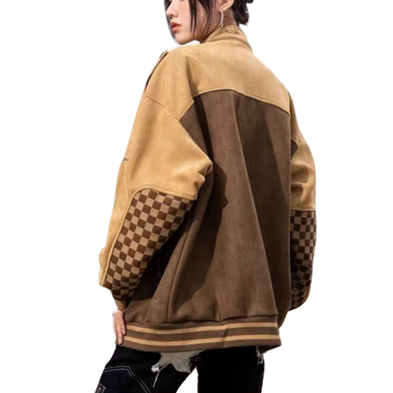 Vintage Suede Chessboard Leather Jacket