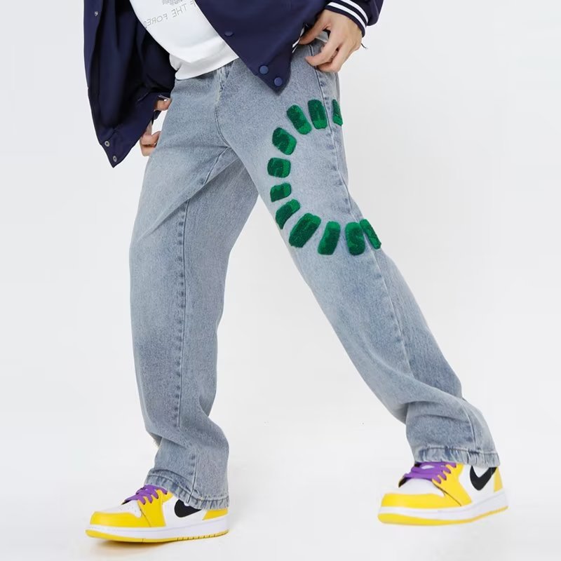Letter Straight Wide Leg Jeans