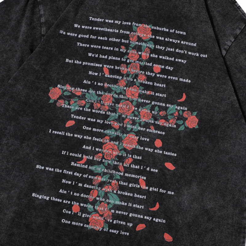 Vintage Cross Rose Print T-shirt