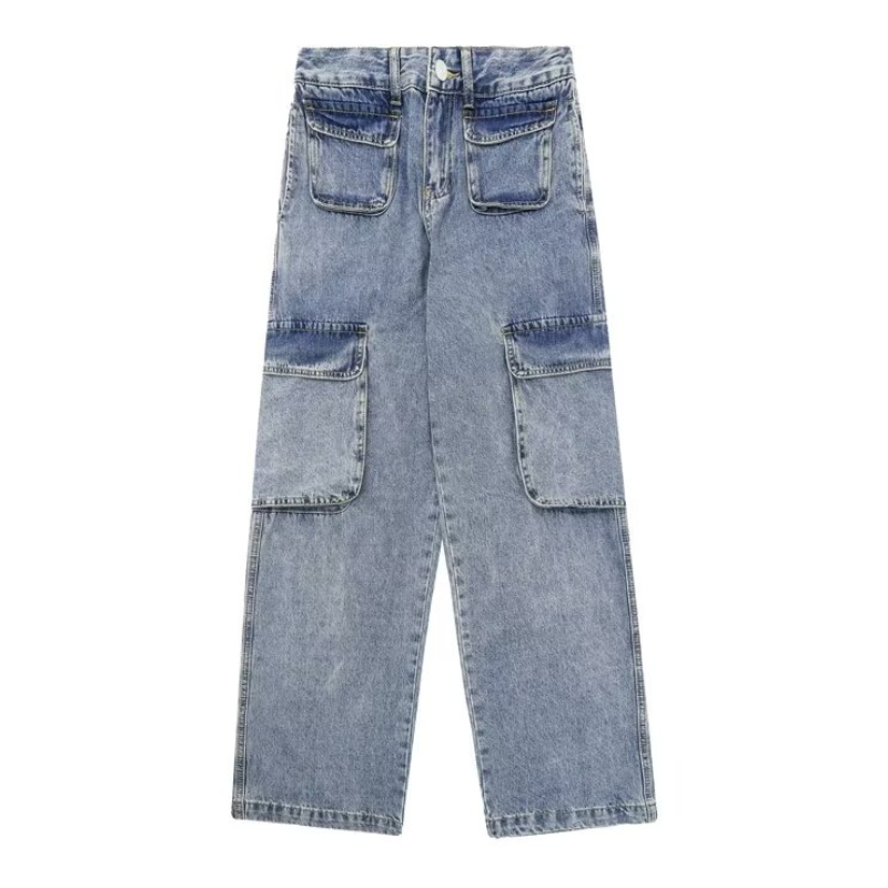 Multi-Pocket Washed Cargo Jeans