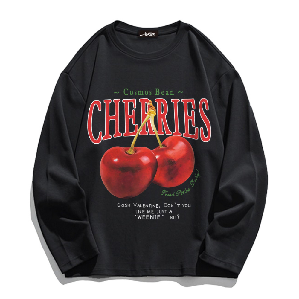 Casual Cherry Print Long Sleeve Shirt