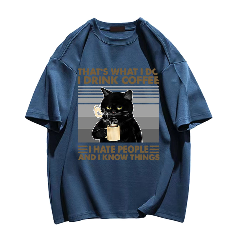 Cool Cat Drinking Coffee T-shirt