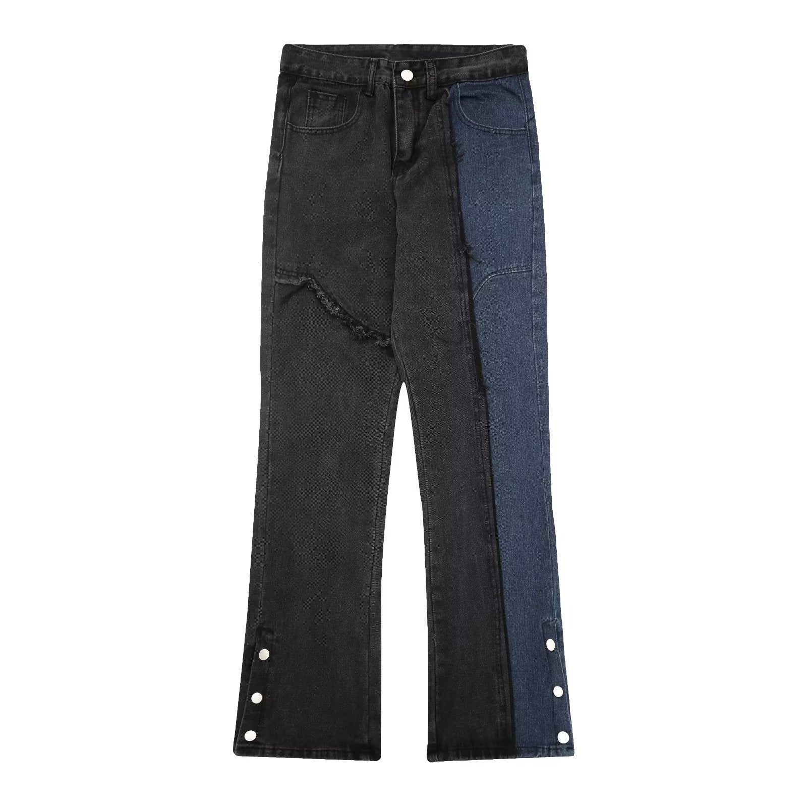 American Blue-Black Patchwork Straight Jeans